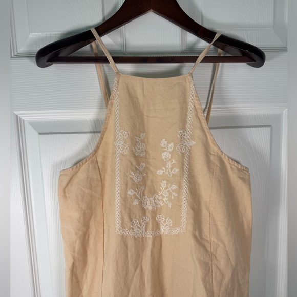 Zara Peach Cross Stitched Halter Boho Midi Dress Linen Blend Womens Size Small - Picture 2 of 7